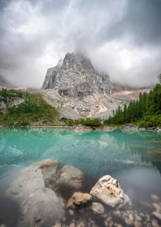 Turquoise green mountain lake