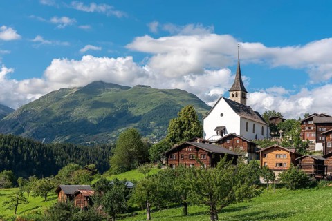 Village scene with St. George's parish church