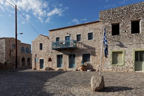 Square with historic stone houses