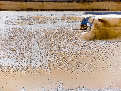 Aerial view of sea salt harvest at the salines in Faro