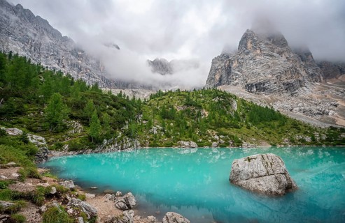Turquoise green mountain lake