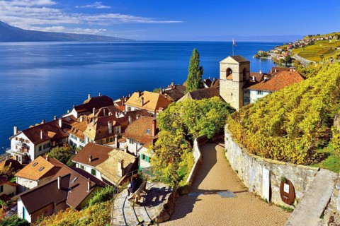 View of St. Saphorin in autumn