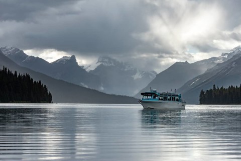 Boat on Maligne Lake