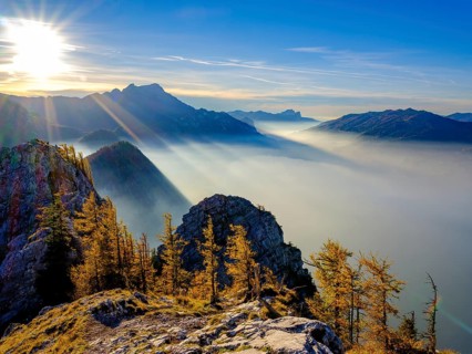 View from large Schoberstein of Attersee and Mondsee in the haze