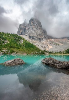 Turquoise green mountain lake