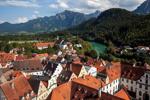 View from the Hohes Schloss on the old town of Fuessen