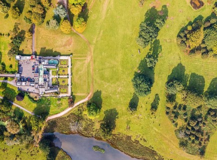 Powderham Castle and Powderham Park from a drone