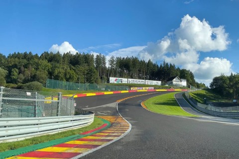 View from racing car of Eau Rouge bend and Raidillon slip road from Circuit Spa-Francorchamps