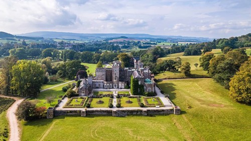 Powderham Castle and Powderham Park from a drone