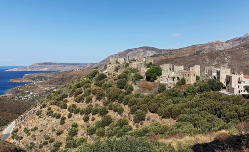 Abandoned village with stone residential towers