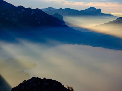 View of Attersee and Mondsee in the haze