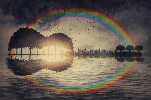 Guitar music island over the rainbow concept