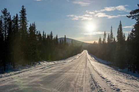 Road to Muonio in the backlight