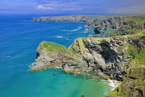 Rocks and cliffs in shallow water