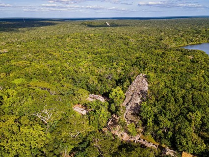 Aerial of the archeological Maya site Coba