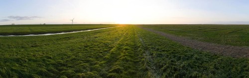 Panorama Sunset Salt marshes on the dyke