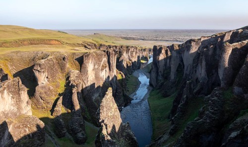 Aerial view of Fjaorargljufur Canyon