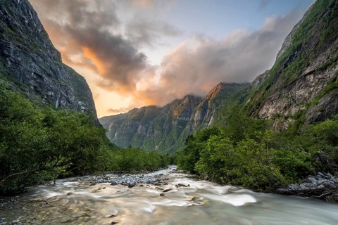 River Kjenndalselva in the glacial valley of the Kjenndalsbreen glacier
