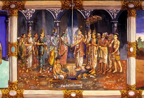 Meenakshi wedding paintings on the ceiling at Ilayathangudi
