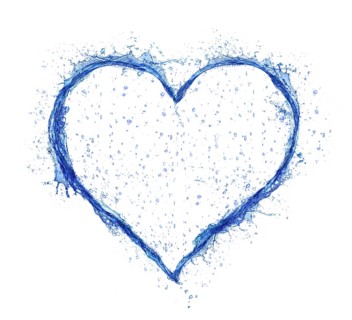 Blue water splash heart isolated on white background