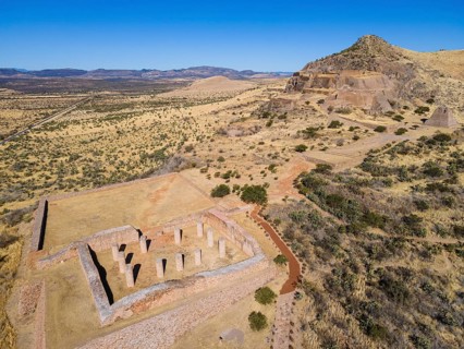 Aerial of the archeological site La Quemada also known as Chicomoztoc