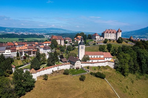 Aerial of the Gruyere castle