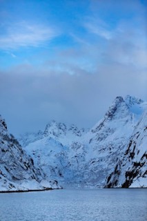 Snowy mountains in Trollfjord