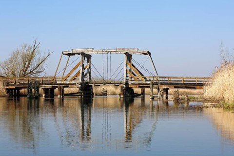 Historic wooden drawbridge over the Trebel near Nehringen