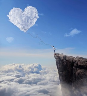 Imaginary view with a boy on the edge of a cliff