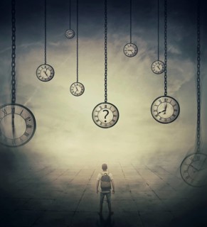 Surrealistic image with a man lost in time