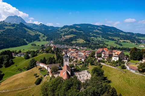 Aerial of the Gruyere castle