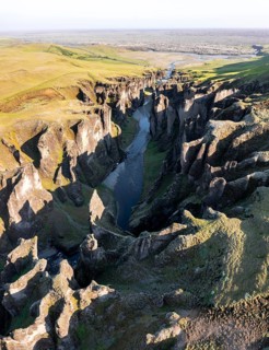 Aerial view of Fjaorargljufur Canyon