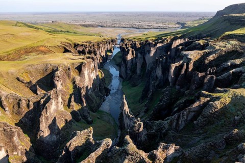 Aerial view of Fjaorargljufur Canyon