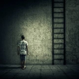 Abstract idea with a person standing in a dark room