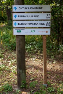 Hiking signpost in the forest along the Pirita River