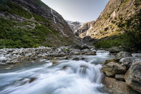 Kjenndalsbreen glacier with glacier river