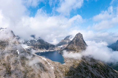 View of lake Bispevatnet and mountain Bispen