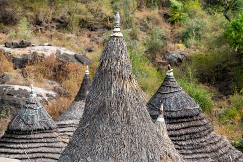 Traditionally built huts of the Laarim tribe