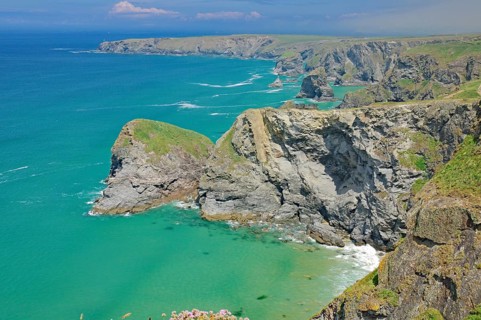 Rocks and cliffs in shallow water