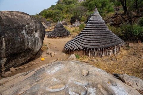 Traditionally built huts of the Laarim tribe