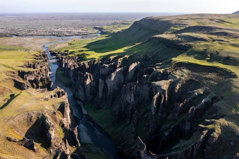 Aerial view of Fjaorargljufur Canyon