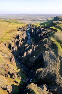 Aerial view of Fjaorargljufur Canyon