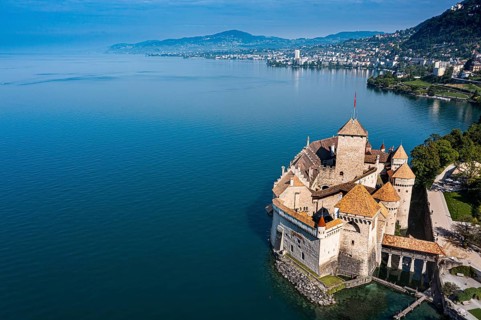 Aerial of the Chillon Castle