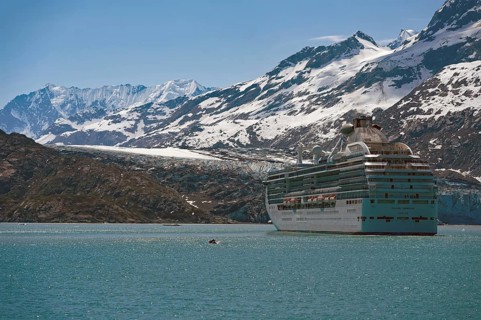 Cruise ship in front of Lamplugh Glacier