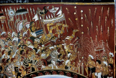 18th century Ramayana murals on Bodinayakanur palace walls