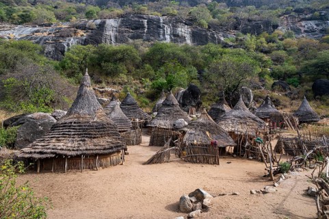 Traditionally built huts of the Laarim tribe