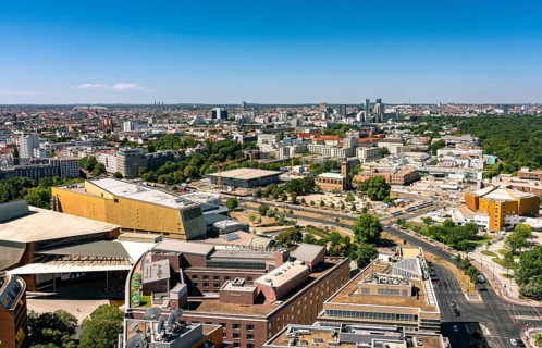 View from the high-rise building on Potsdamer Platz towards the Neue Nationalgalerie