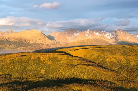 View of mountains in the Lyngen Alps in the evening mood