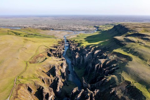 Aerial view of Fjaorargljufur Canyon