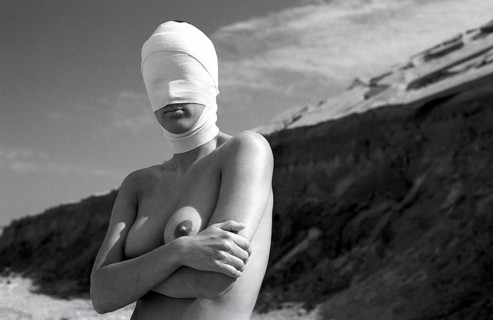 Woman with head bandage